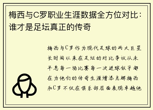 梅西与C罗职业生涯数据全方位对比：谁才是足坛真正的传奇